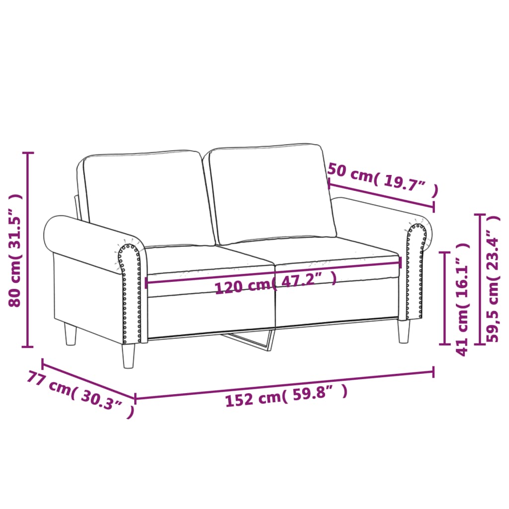 vidaXL Sofa 2-osobowa, ciemnoszary, 120 cm, tapicerowana aksamitem