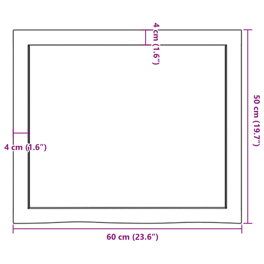 vidaXL Blat do łazienki, 60x50x(2-4) cm, surowe, lite drewno