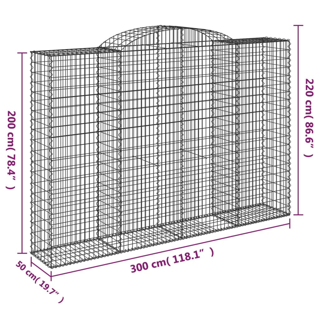 vidaXL Kosze gabionowe, 9 szt, 300x50x200/220 cm, galwanizowane żelazo