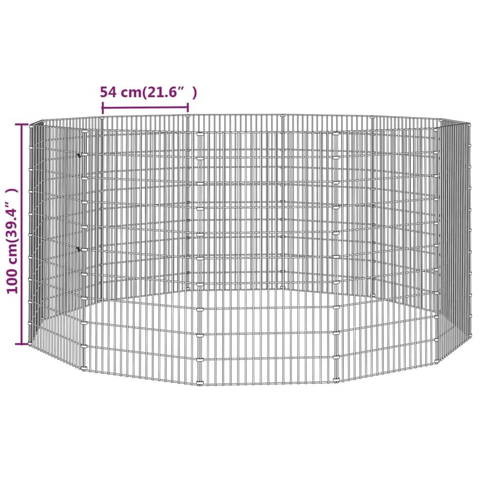 vidaXL Kojec dla zwierząt, 12 paneli, 54x100 cm, galwanizowane żelazo