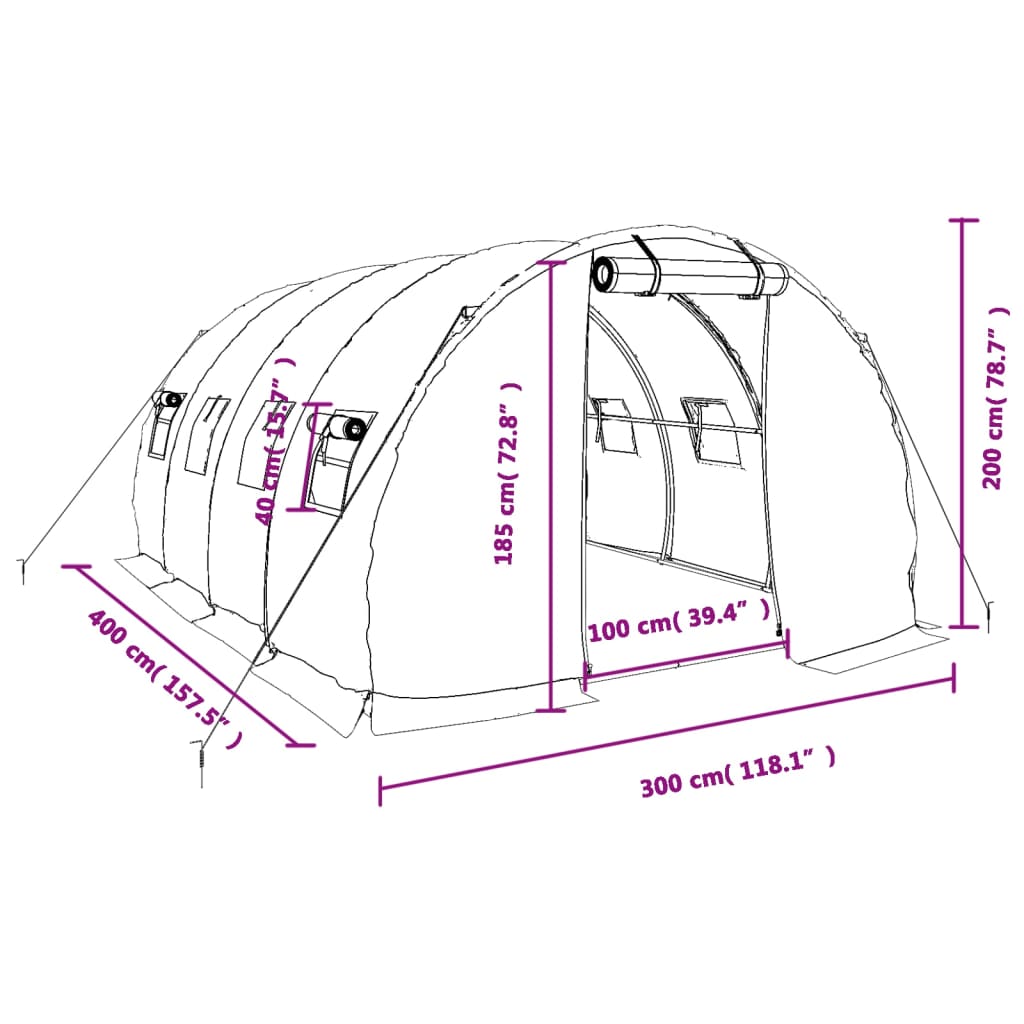 vidaXL Szklarnia ze stalową ramą, zielona, 12 m², 4x3x2 m