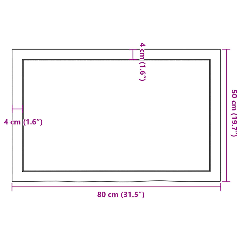 vidaXL Blat do łazienki, jasnobrązowy, 80x50x(2-4) cm, lite drewno