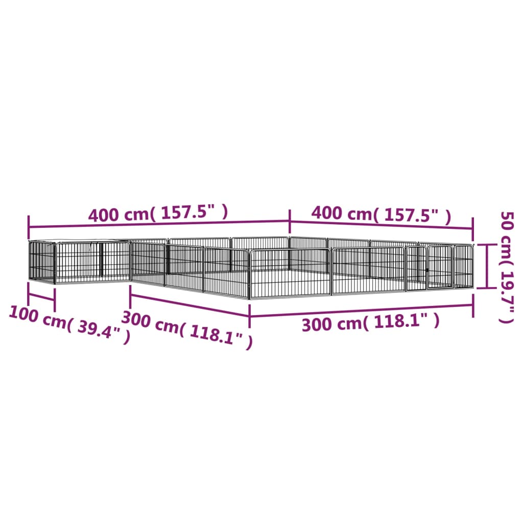 vidaXL Kojec dla psa, 16 panele, czarny, 100x50 cm, stal