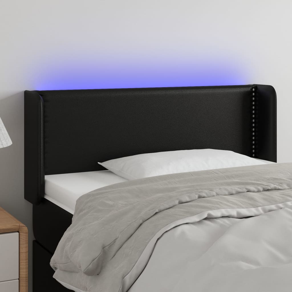 vidaXL Zagłówek do łóżka z LED, czarny, 103x16x78/88cm, sztuczna skóra