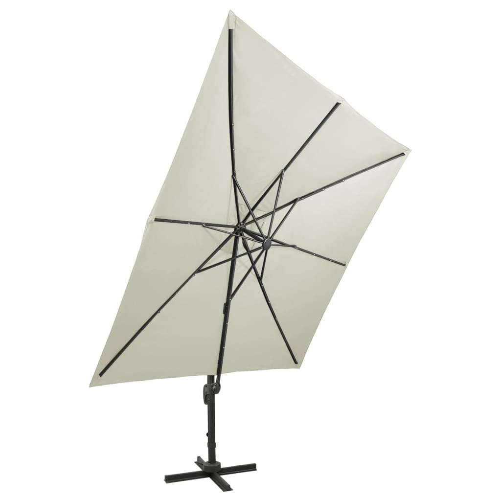 vidaXL Parasol wiszący z lampkami LED i słupkiem, 300 cm, piaskowy