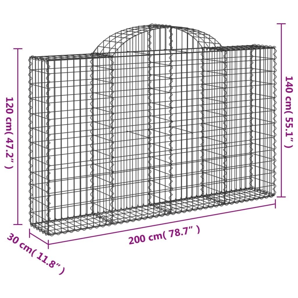 vidaXL Kosze gabionowe, 3 szt, 200x30x120/140 cm, galwanizowane żelazo