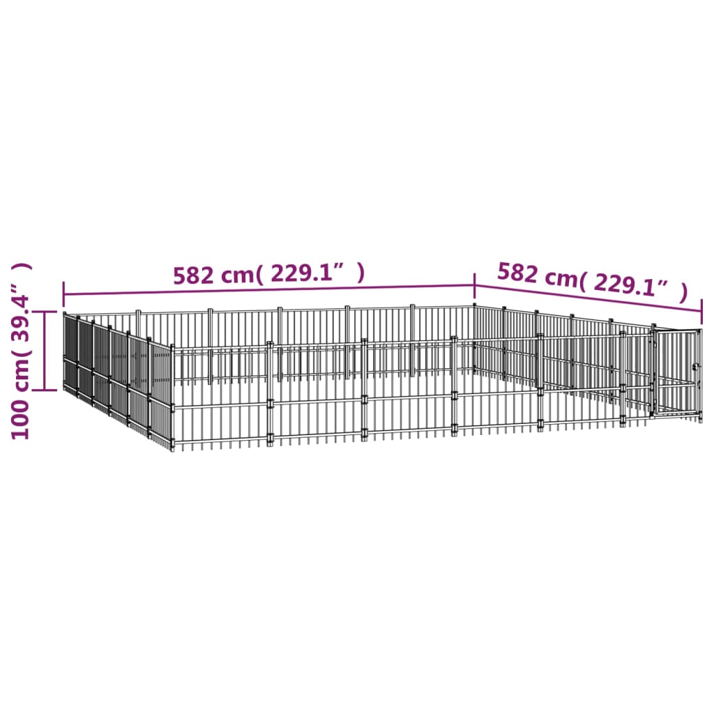 vidaXL Kojec zewnętrzny dla psa, stalowy, 33,87 m²