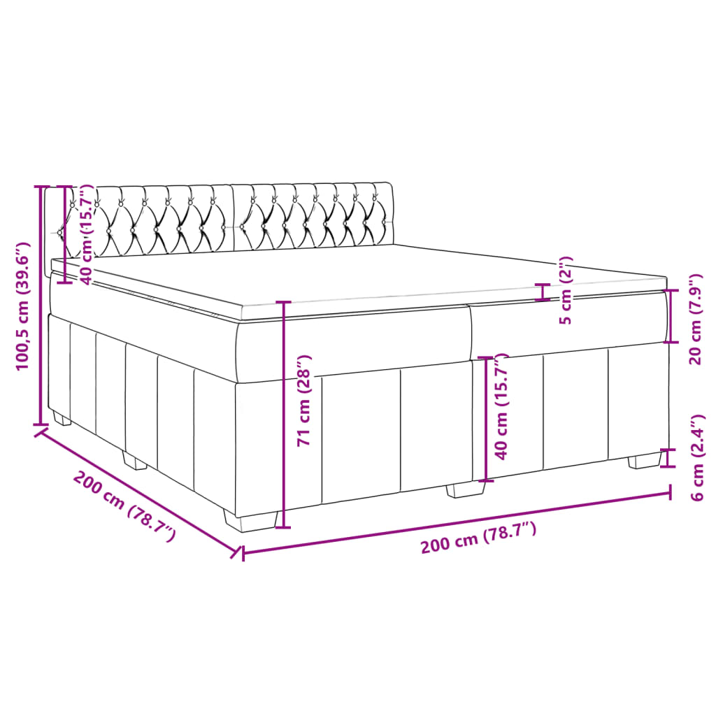 vidaXL Łóżko kontynentalne z materacem, ciemnoszara tkanina 200x200 cm