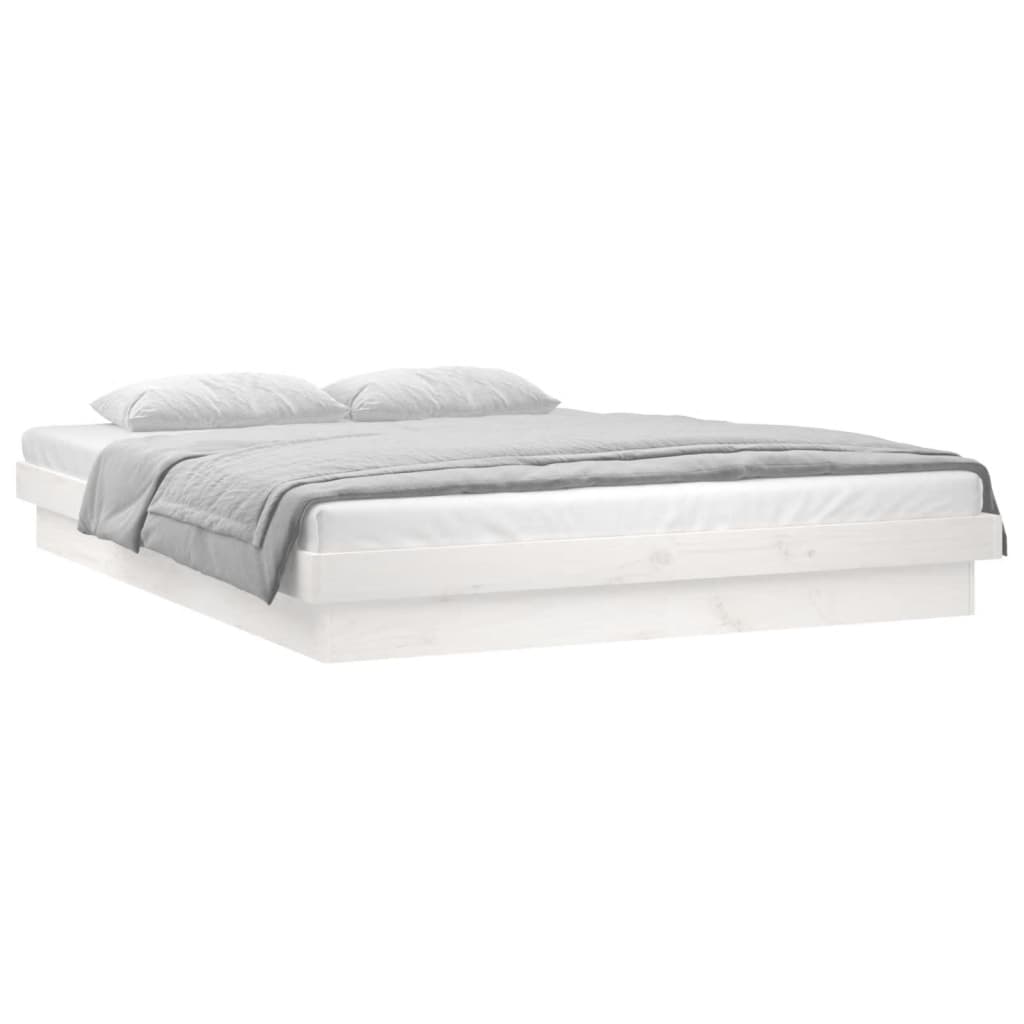 vidaXL Rama łóżka z LED, biała, 150x200 cm, King Size, lite drewno