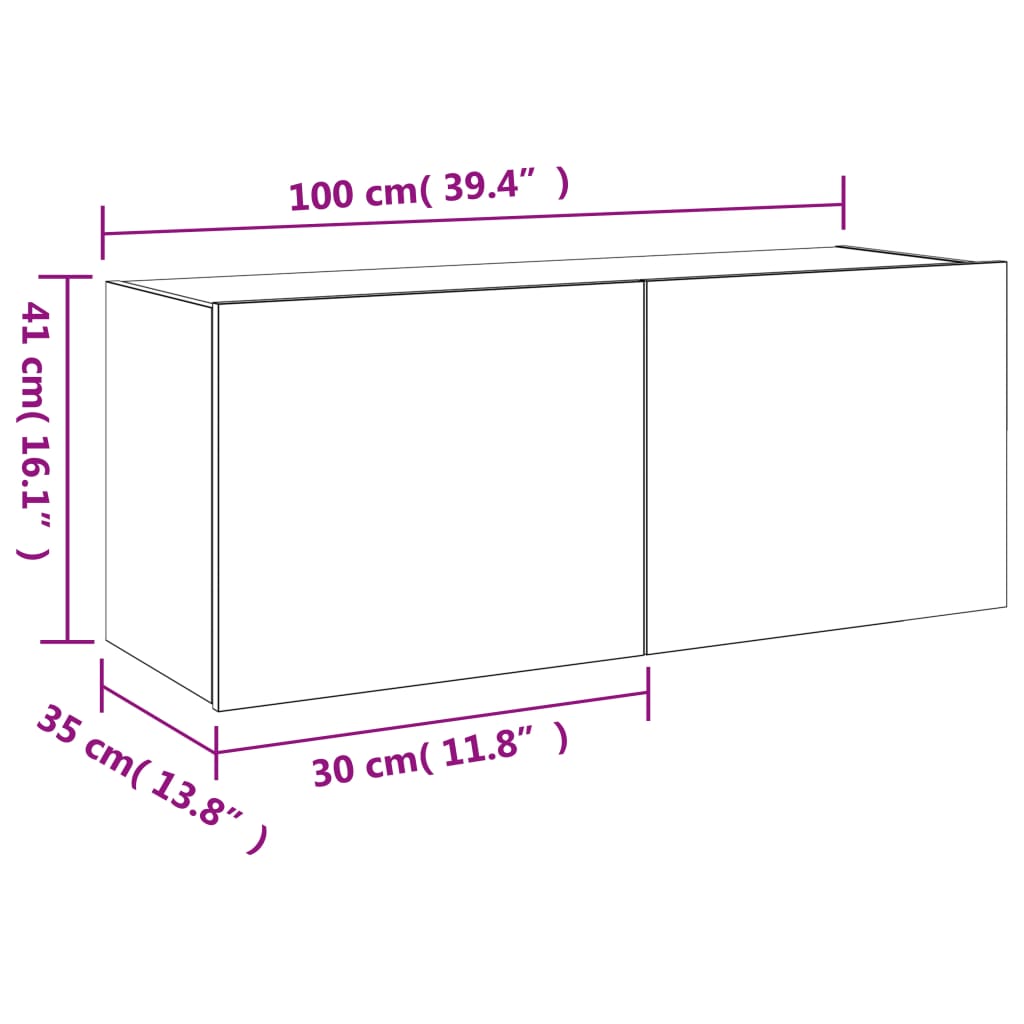 vidaXL Ścienna szafka TV z LED, czarna, 100x35x41 cm