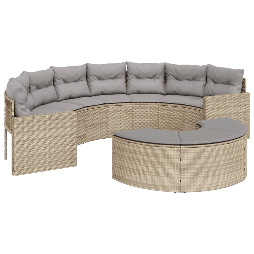 vidaXL Sofa ogrodowa z poduszkami, półokrągła, beżowy rattan PE