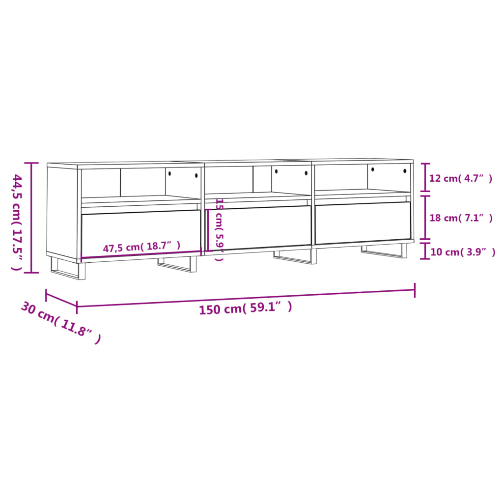 vidaXL Szafka pod TV, biała, 150x30x44,5 cm, materiał drewnopochodny