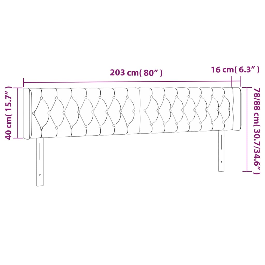 vidaXL Zagłówek do łóżka z LED, jasnoszary, 203x16x78/88 cm, aksamit