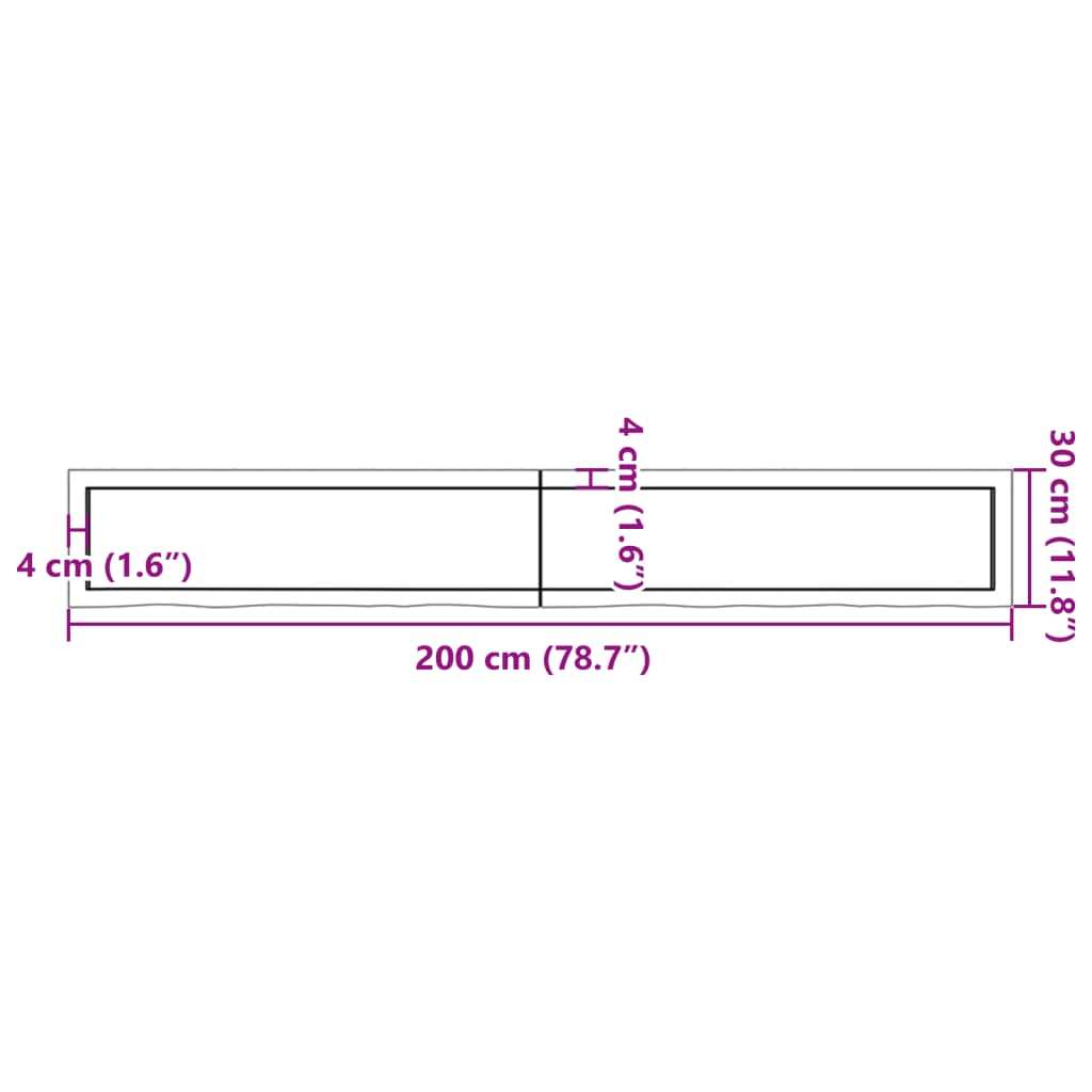 vidaXL Półka, 200x30x(2-6) cm, surowe lite drewno dębowe