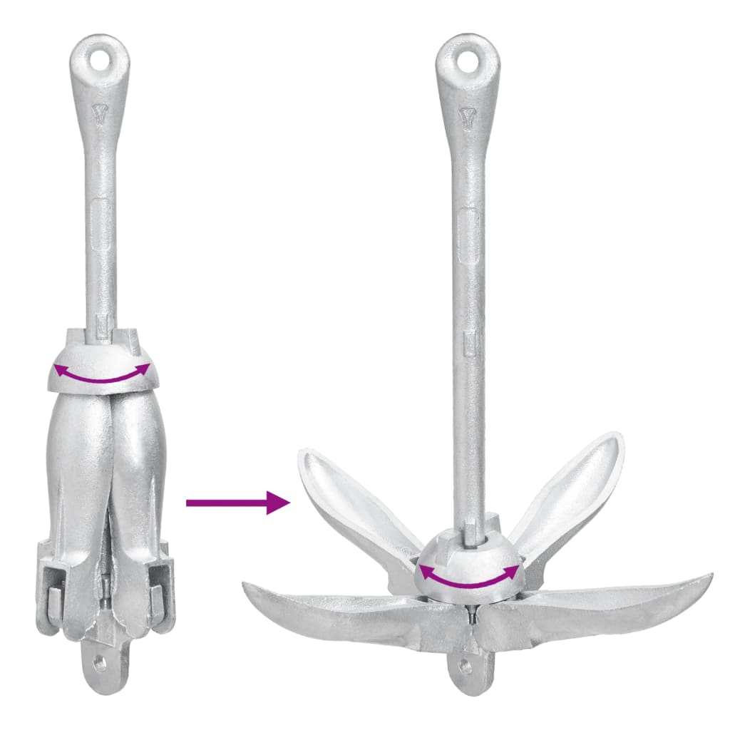 vidaXL Składana kotwa, srebrna, 8 kg, żeliwo ciągliwe