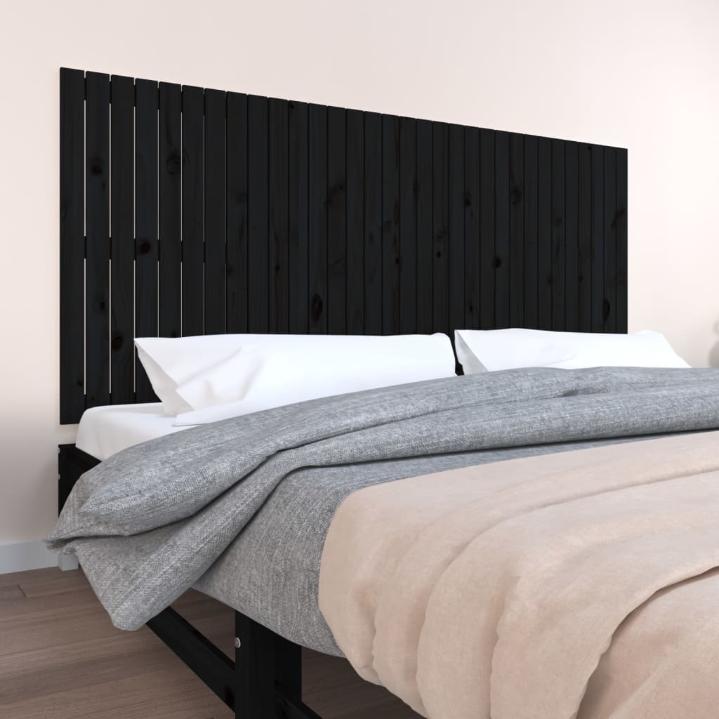 vidaXL Wezgłowie łóżka, czarne, 204x3x90 cm, lite drewno sosnowe