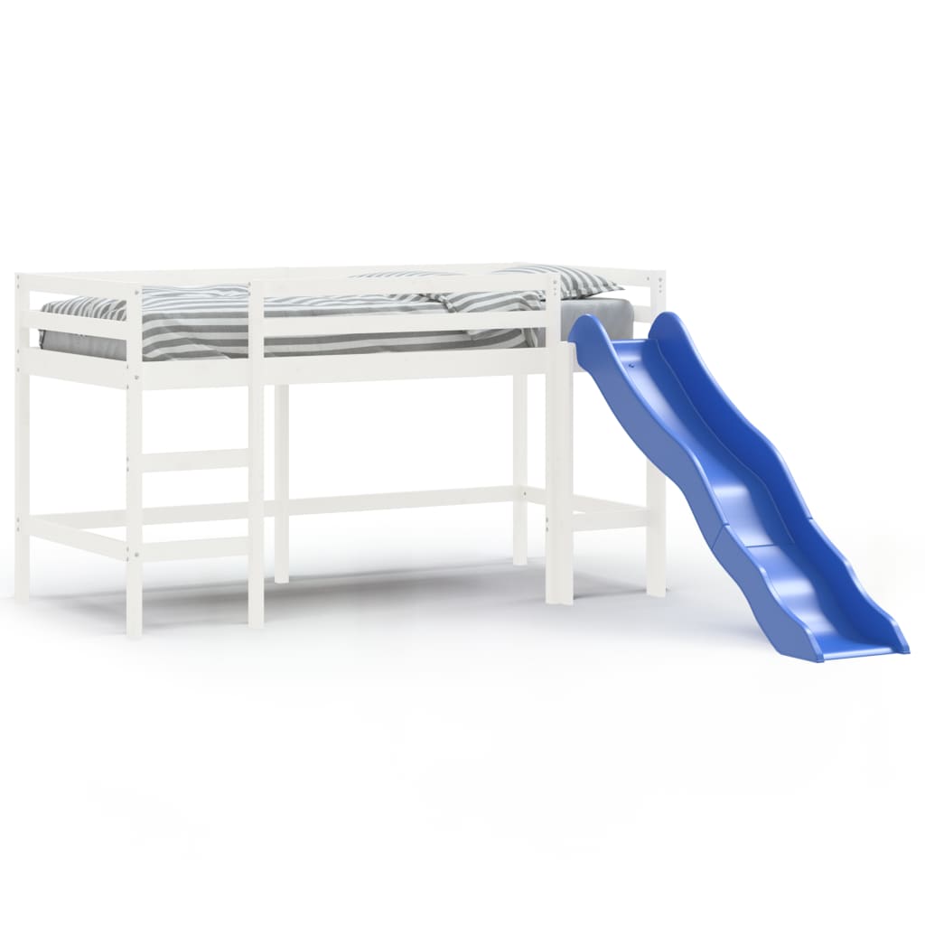 vidaXL Rama łóżka dla dzieci, ze zjeżdżalnią, biała, 90x200 cm, sosna