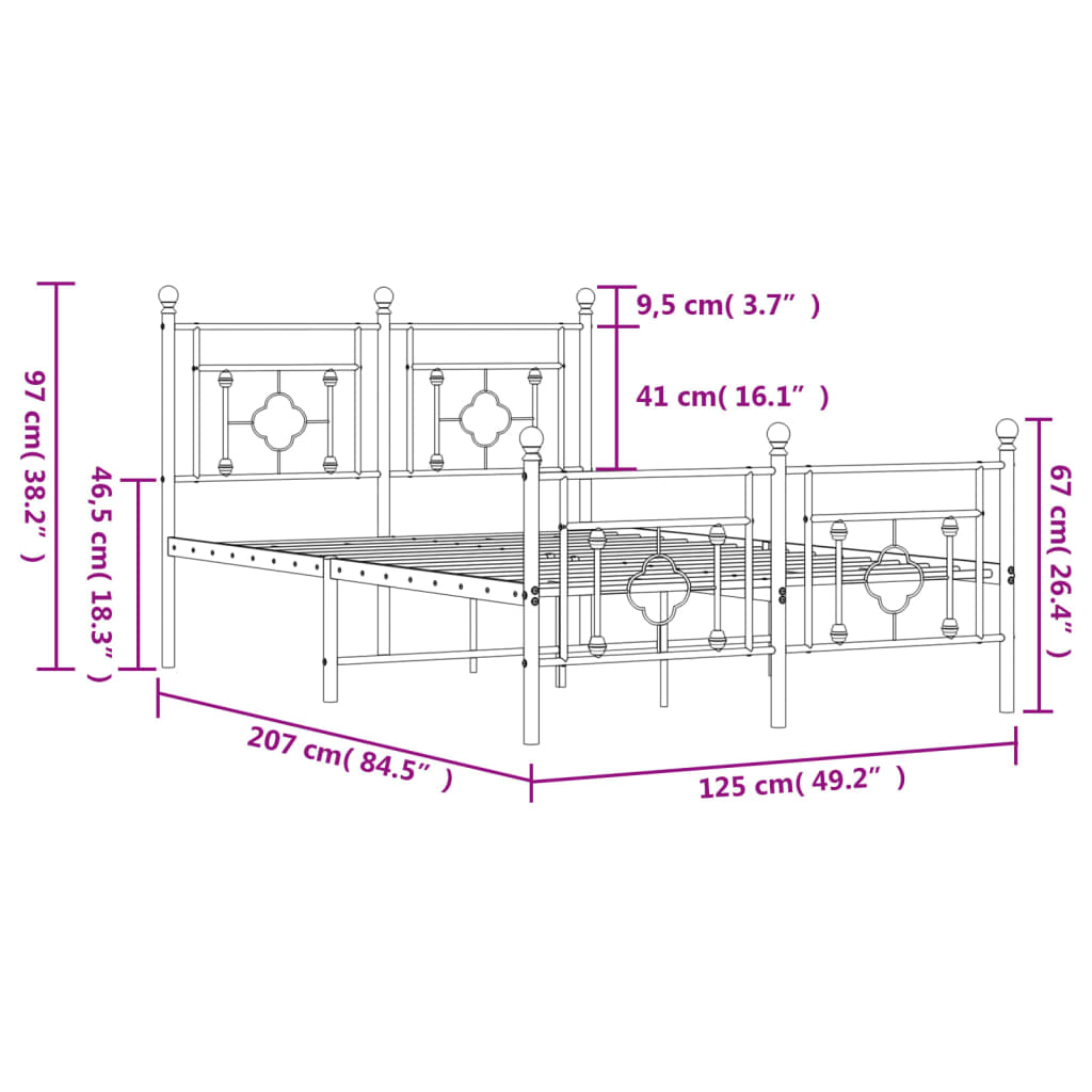 vidaXL Metalowa rama łóżka z wezgłowiem i zanóżkiem, czarna, 120x200cm