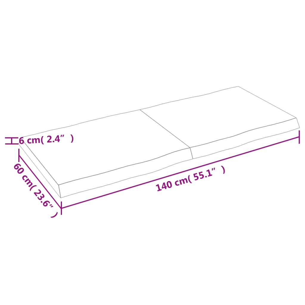 vidaXL Blat stołu, 140x60x(2-6)cm, surowy lity dąb naturalną krawędzią