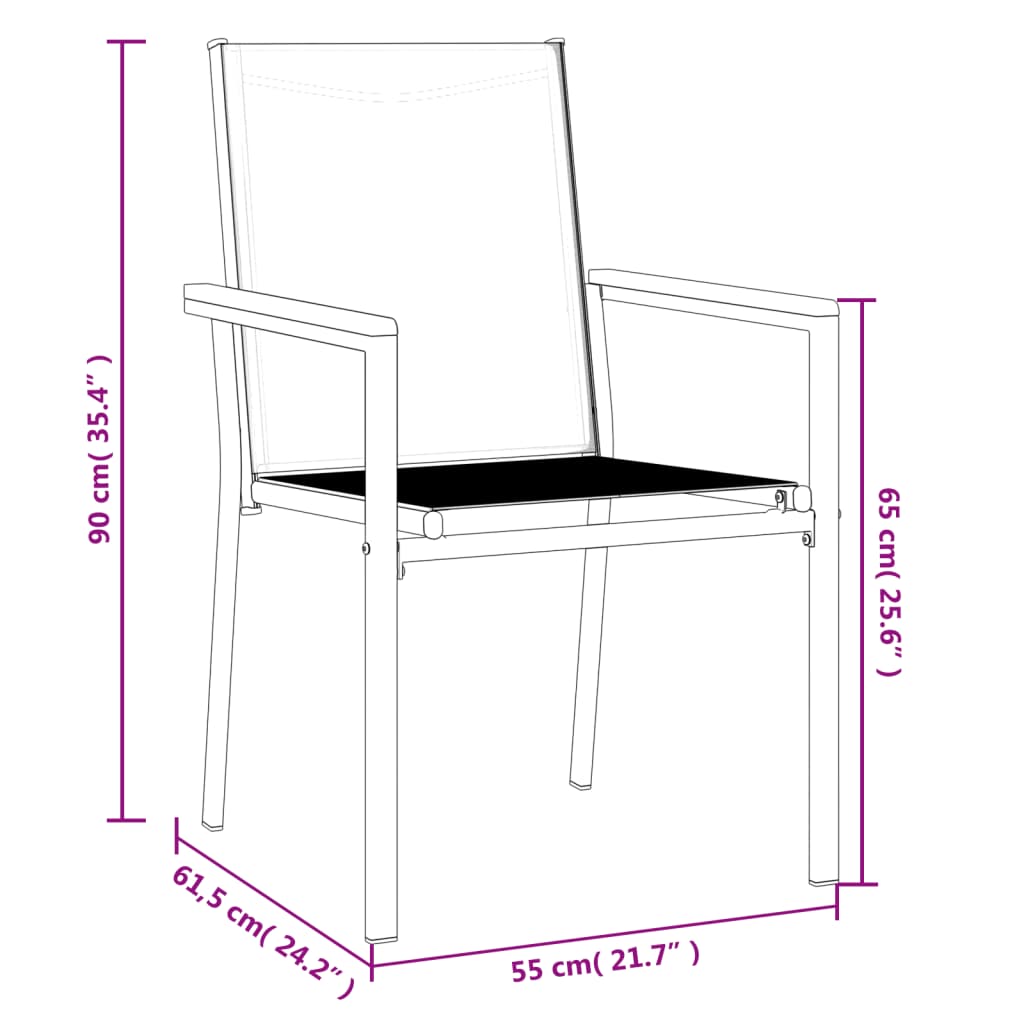 vidaXL Krzesła ogrodowe, 4 szt, czarne, 55x61,5x90cm, textilene i stal