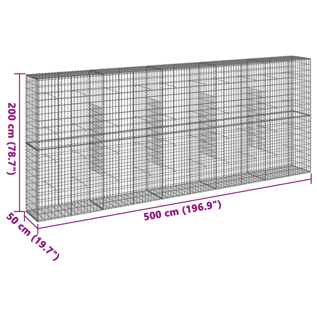 vidaXL Kosz gabionowy z pokrywą, 500x50x200 cm, galwanizowane żelazo