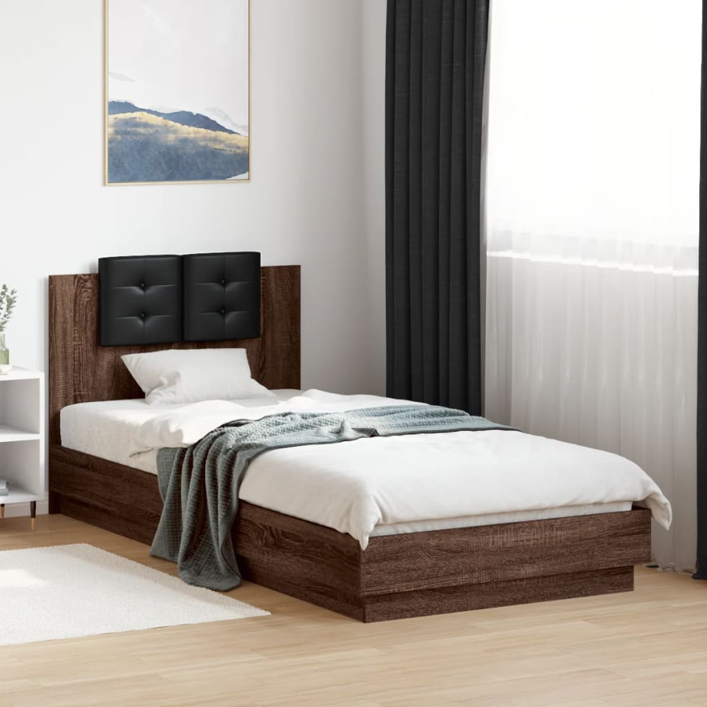 vidaXL Rama łóżka z wezgłowiem, brązowy dąb, 90x200 cm