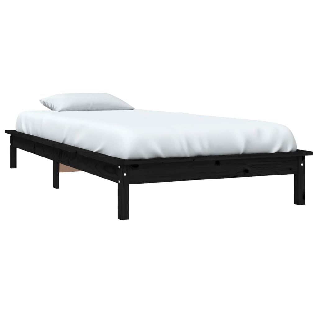 vidaXL Rama łóżka, czarna, 90 x 200 cm, lite drewno sosnowe