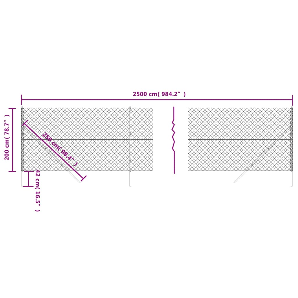 vidaXL Ogrodzenie z siatki, antracytowe, 2x25 m