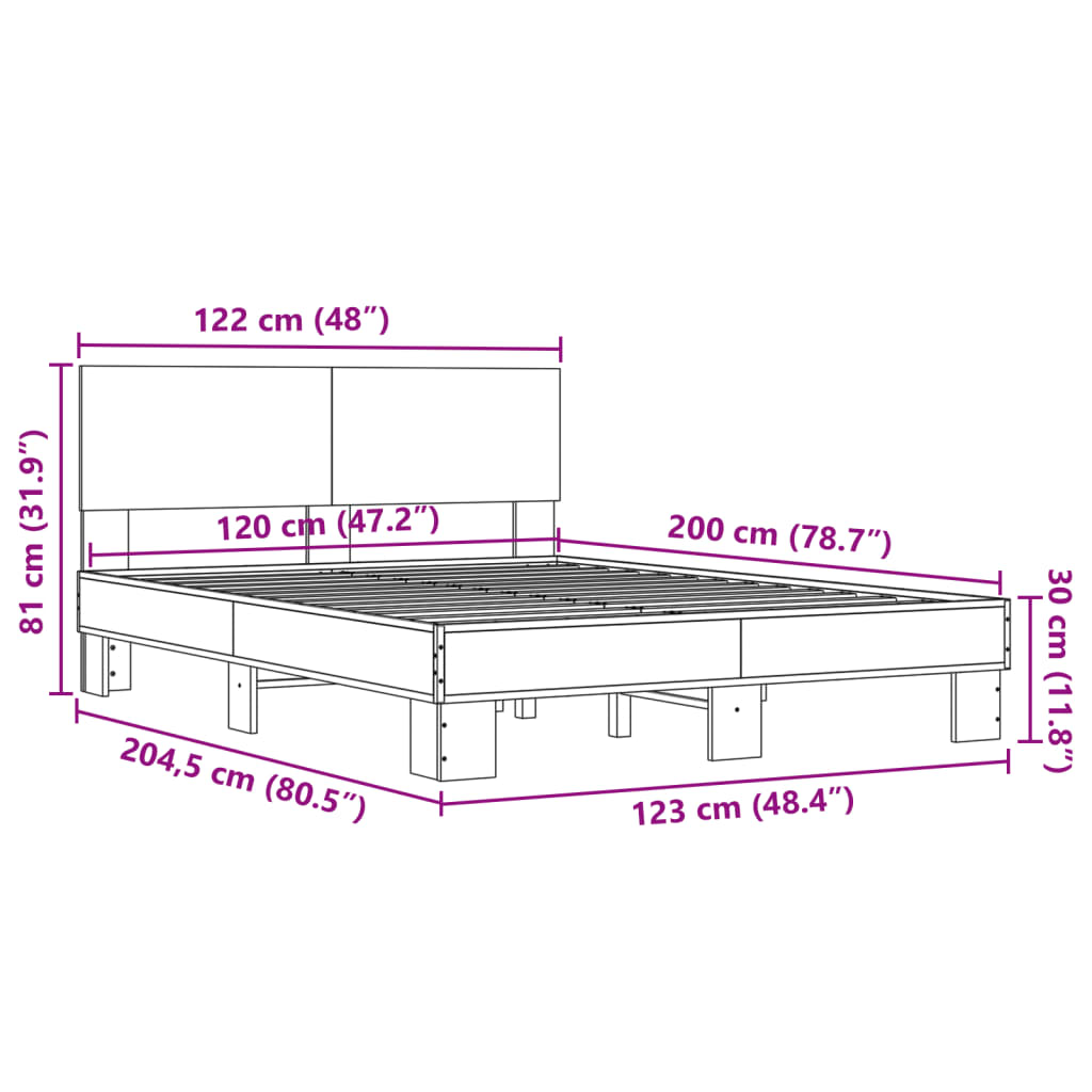 vidaXL Rama łóżka, brązowy dąb, 120x200 cm, materiał drewnopochodny