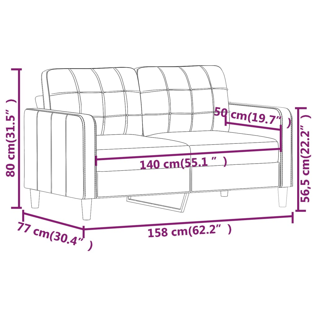 vidaXL 2-osobowa sofa, kremowy, 140 cm, sztuczna skóra