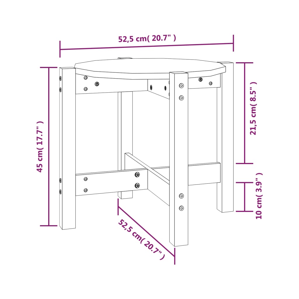 vidaXL Stolik kawowy, Ø 52,5x45 cm, lite drewno sosnowe