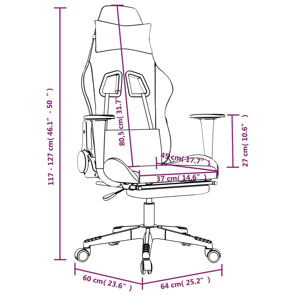 vidaXL Fotel gamingowy z podnóżkiem, czarno-biały, tkanina