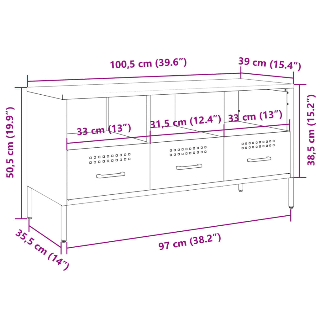 vidaXL Szafka pod telewizor, musztardowa, 100,5x39x50,5 cm, stalowa