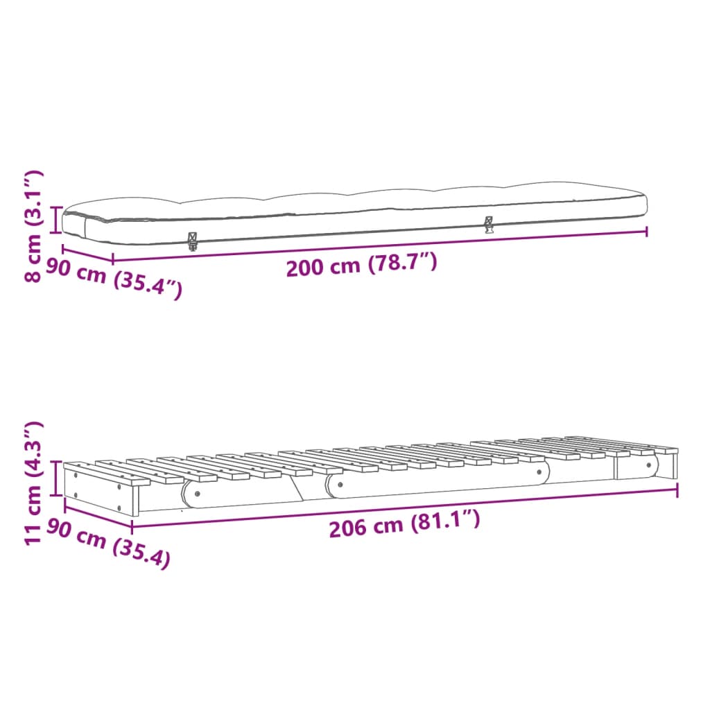 vidaXL Sofa rozkładana typu futon, z materacem, biała, 90x206x11 cm