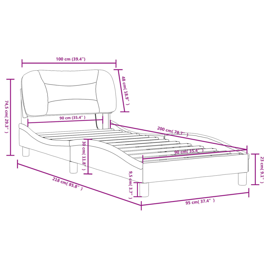 vidaXL Rama łóżka z oświetleniem LED, kremowa, 90x200 cm, tkanina