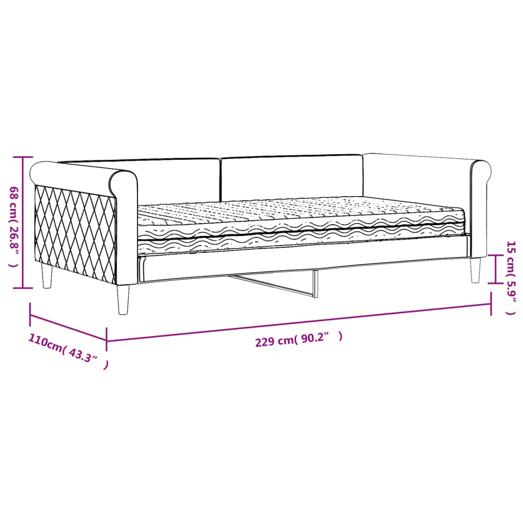 vidaXL Sofa z materacem do spania, żółta, 100x200 cm, aksamit