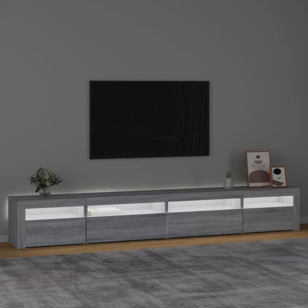 vidaXL Szafka pod TV z oświetleniem LED, szary dąb sonoma, 270x35x40cm