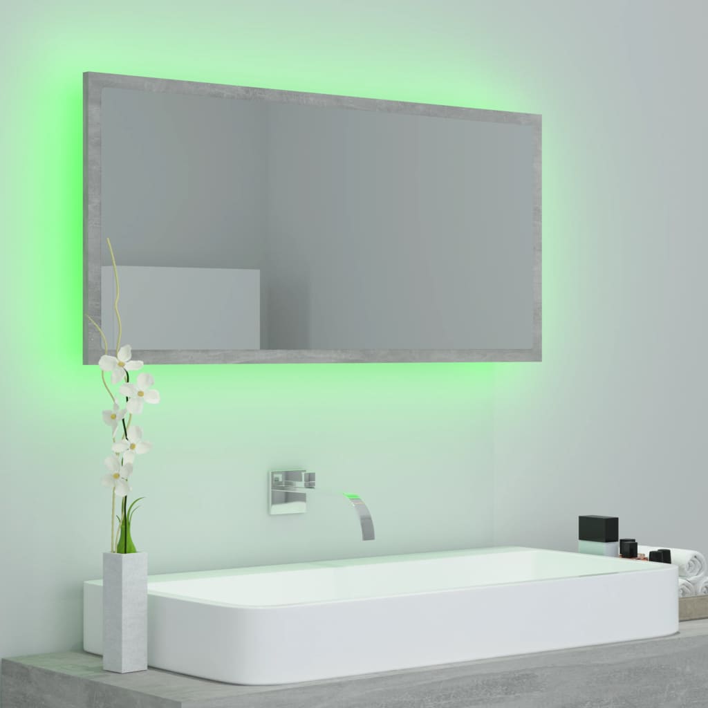 vidaXL Lustro łazienkowe LED, szarość betonu, 90x8,5x37 cm, akryl