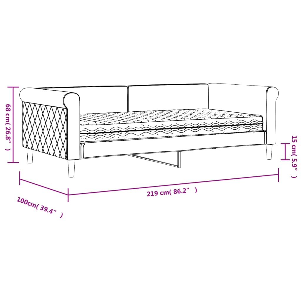 vidaXL Sofa z materacem do spania, jasnoszara, 90x190 cm, aksamit