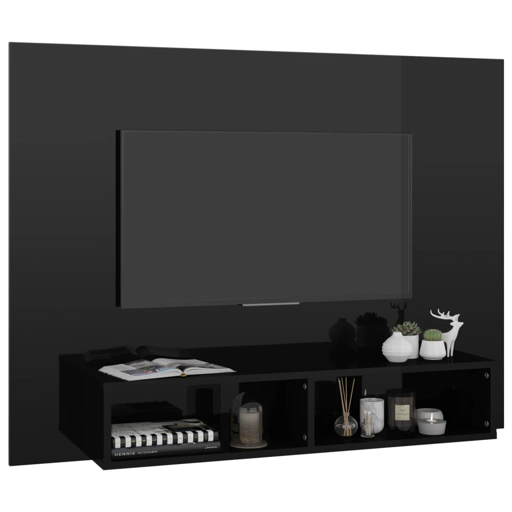 vidaXL Wisząca szafka pod TV, czarna, wysoki połysk, 120x23,5x90 cm