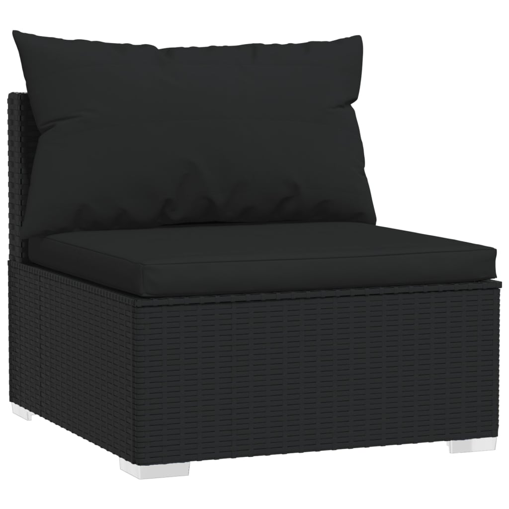 vidaXL 4-osobowa sofa z poduszkami, czarna, polirattan