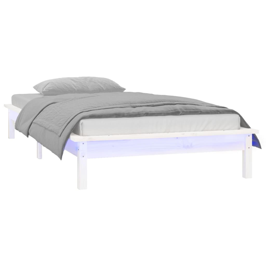 vidaXL Rama łóżka z LED, biała, 100x200 cm, lite drewno