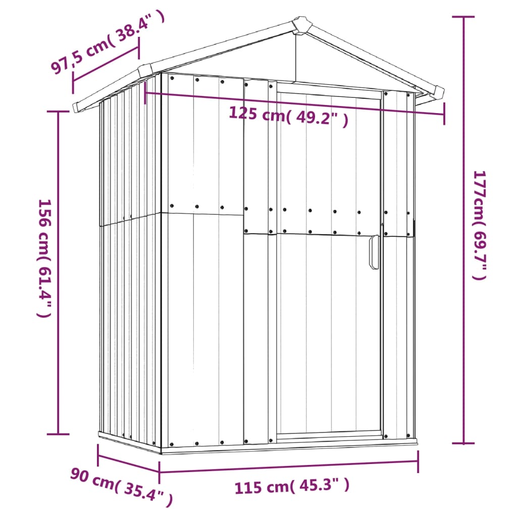 vidaXL Szopa ogrodowa, antracyt, 126x97,5x177 cm, stal galwanizowana