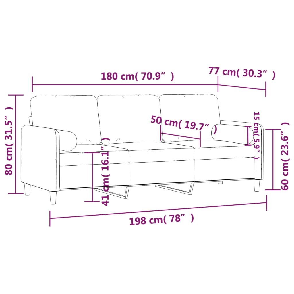 vidaXL 3-osobowa sofa z poduszkami, jasnoszara, 180 cm, aksamit