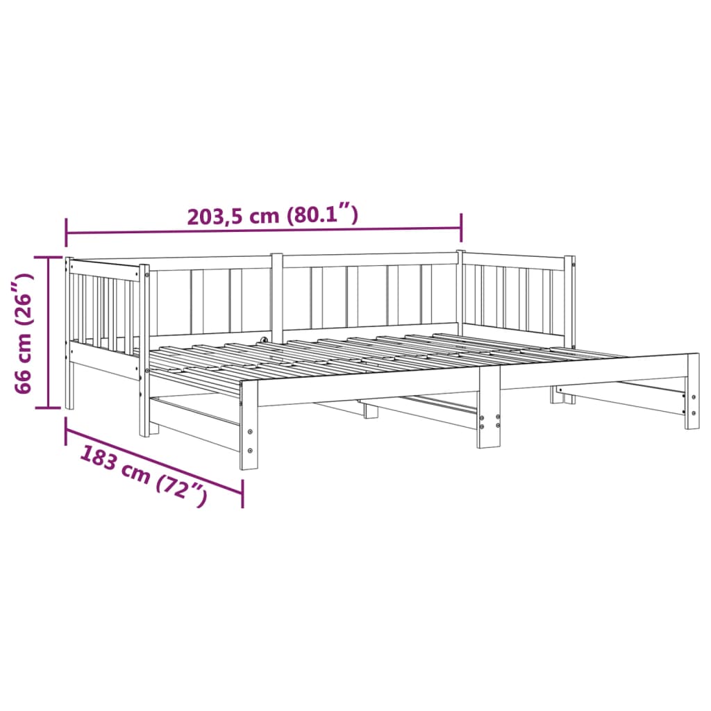 vidaXL Łóżko dzienne rozsuwane, 90x200 cm, lite drewno sosnowe