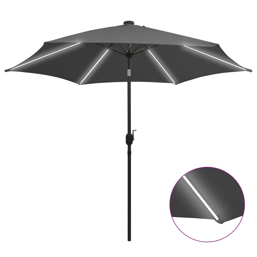 vidaXL Parasol ogrodowy z LED i aluminiowym słupkiem, 300 cm, antracyt