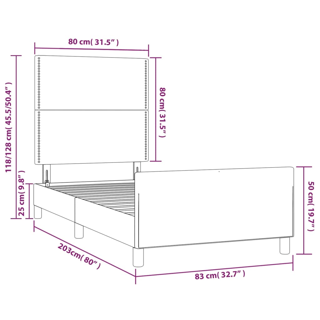 vidaXL Rama łóżka z zagłówkiem, taupe, 80x200 cm, obita tkaniną