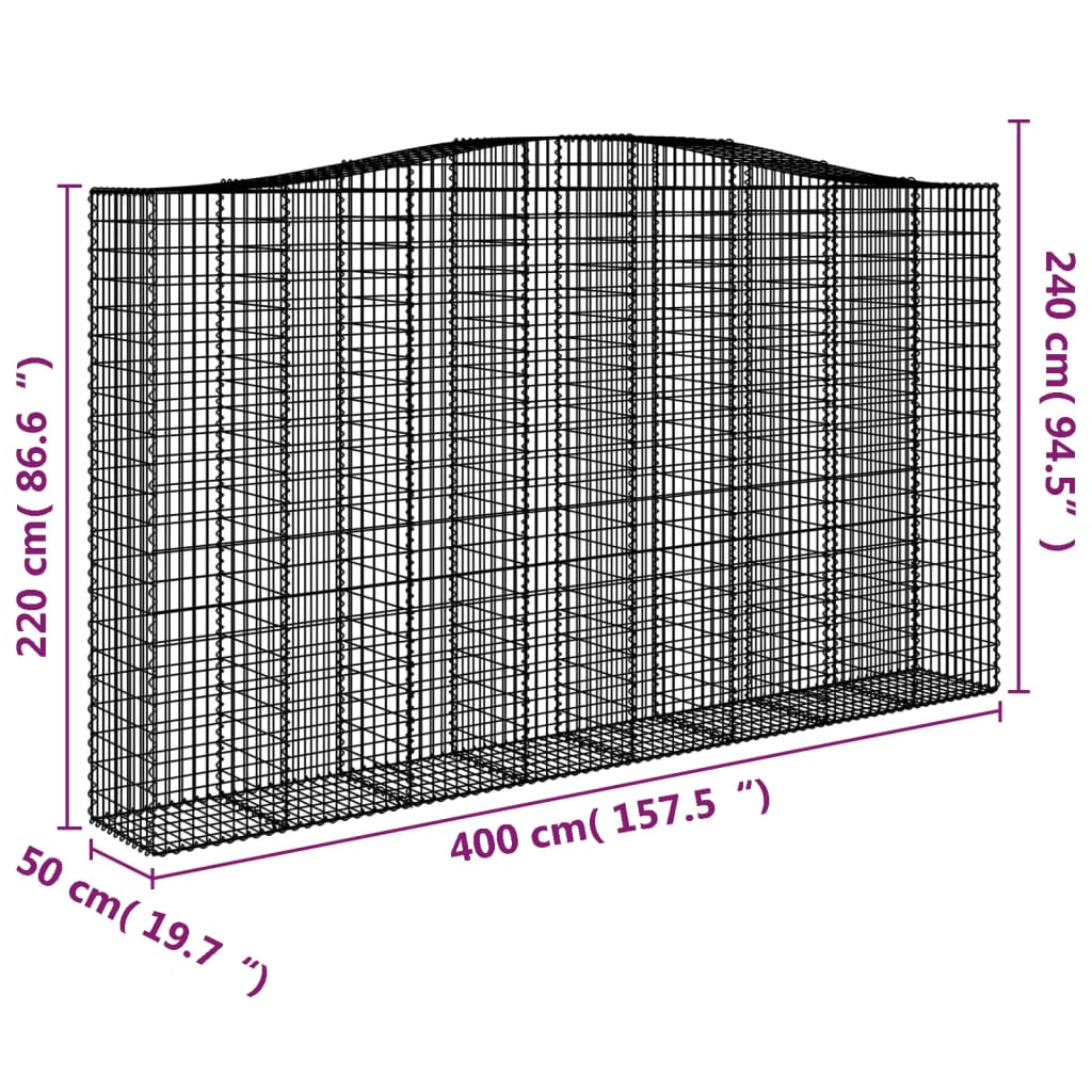 vidaXL Kosze gabionowe, 6 szt, 400x50x220/240 cm, galwanizowane żelazo