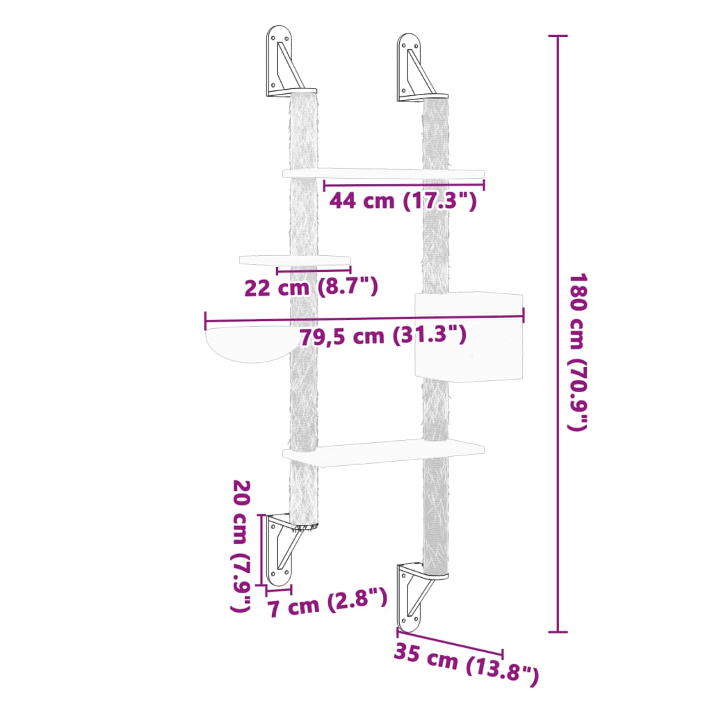 vidaXL Ścienne drzewko dla kota z drapakiem, ciemnoszare, 180 cm