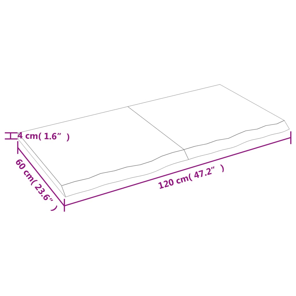 vidaXL Blat do stołu, jasnobrązowy, 120x60x(2-4)cm, lite drewno dębowe